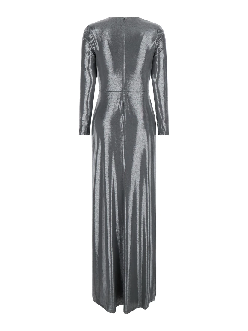 Long dress with V-neck and long sleeves in Tech Fabric gray women