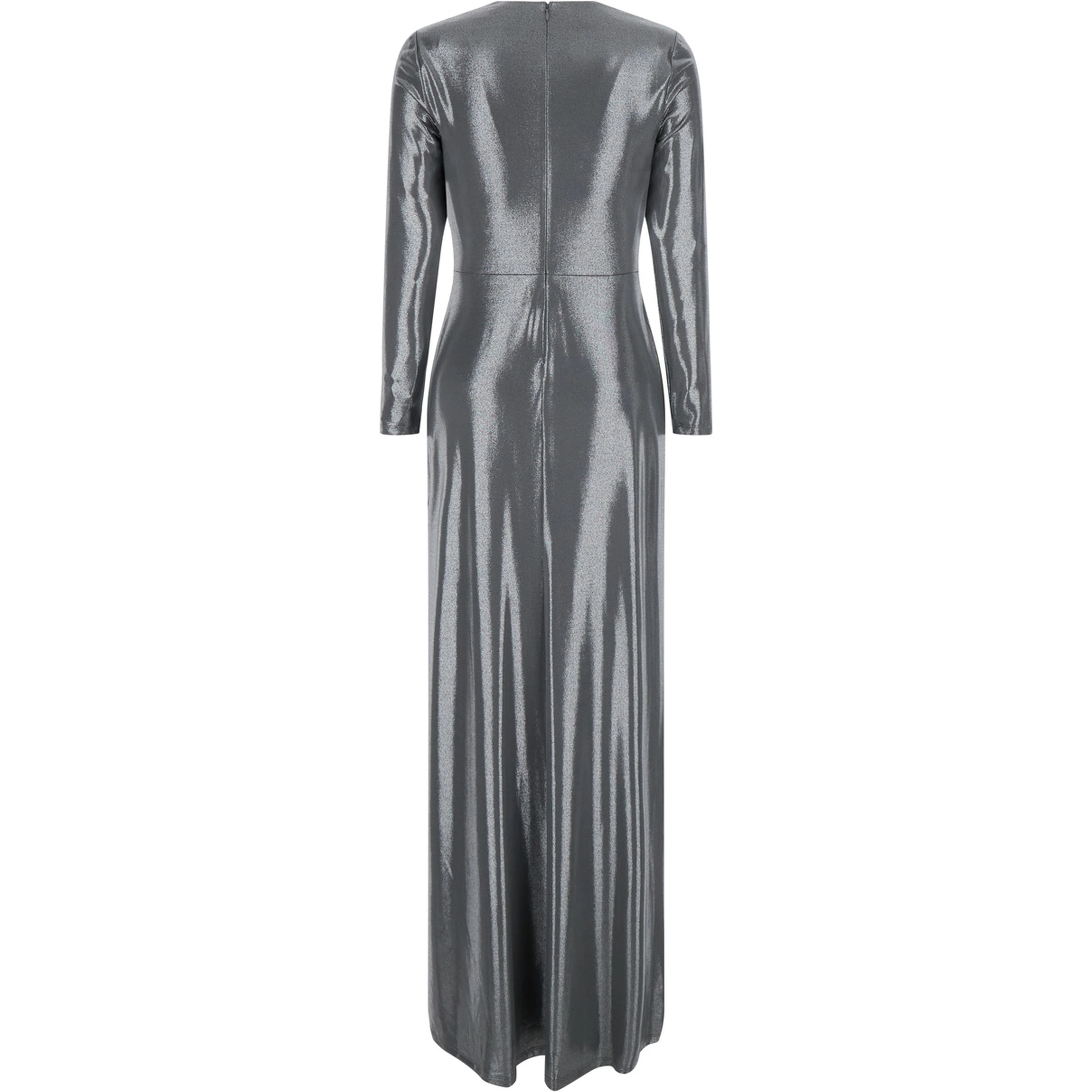 Long dress with V-neck and long sleeves in Tech Fabric gray women
