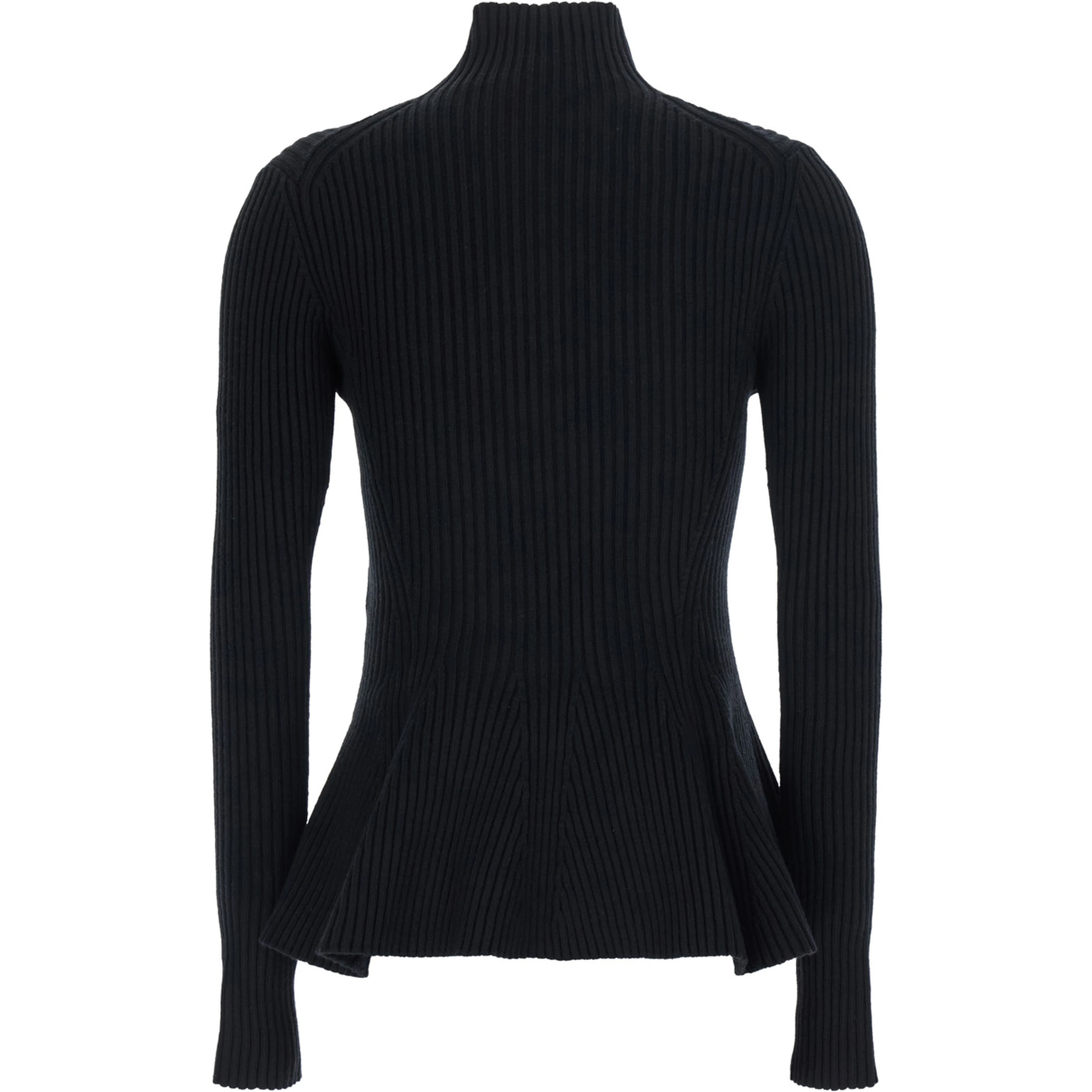 Peplum Cardigan with Engineered Stripes in Black Tech Fabric for Women