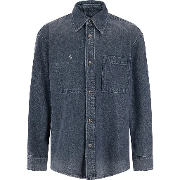 Shirt MENS SHIRT with collar and long sleeves in Blue Cotton for men