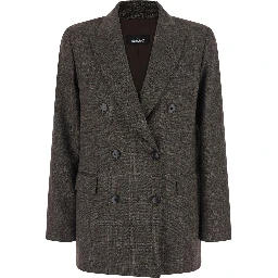 Double-breasted blazer with check Motif and brown Fabric and unspecified gender
