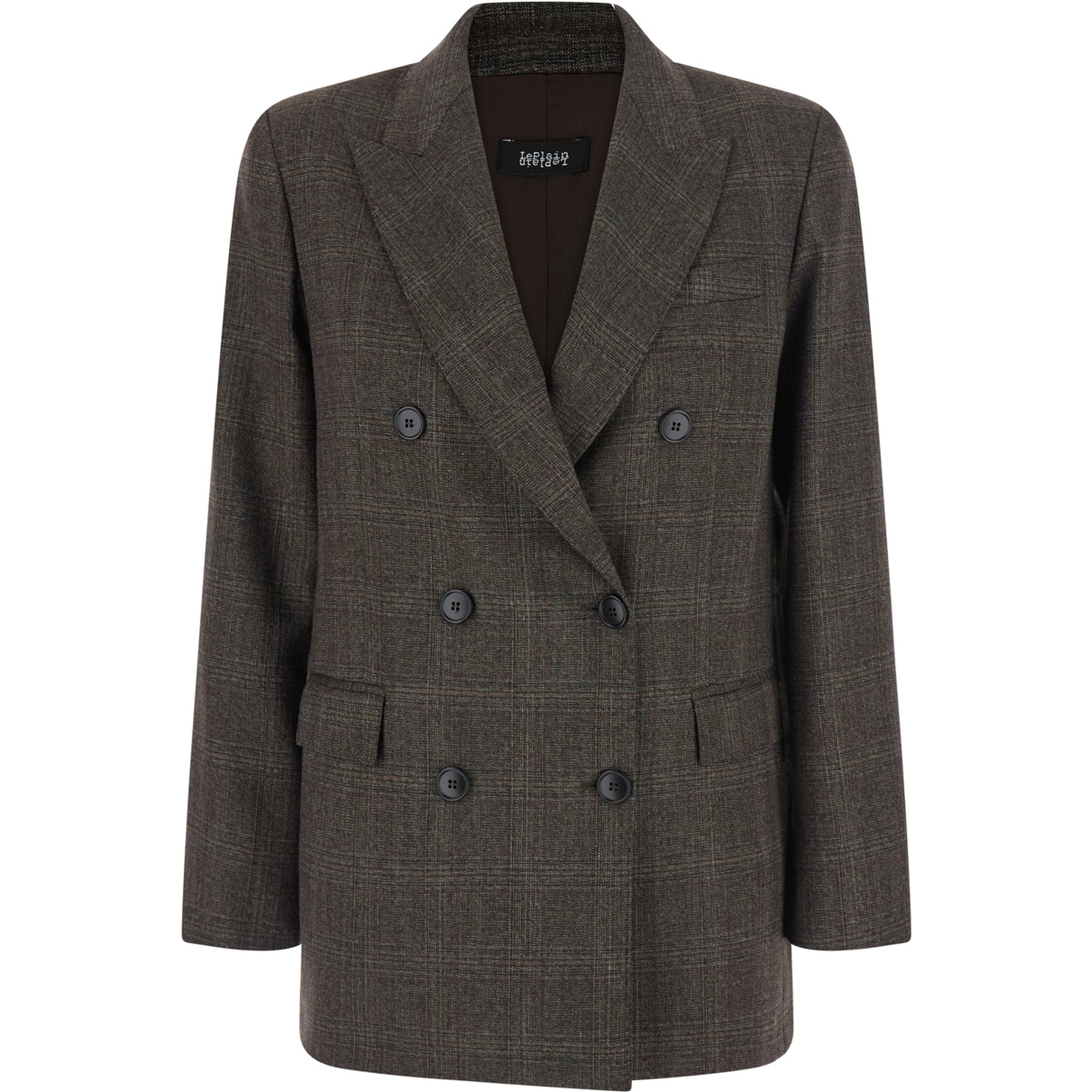 Double-breasted blazer with check Motif and brown Fabric and unspecified gender