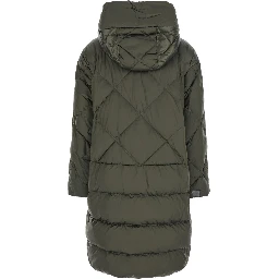 MAX MARA Long down jacket with shimmering drop-resistant nylon canvas and downproof Tech Fabric in green, unisex