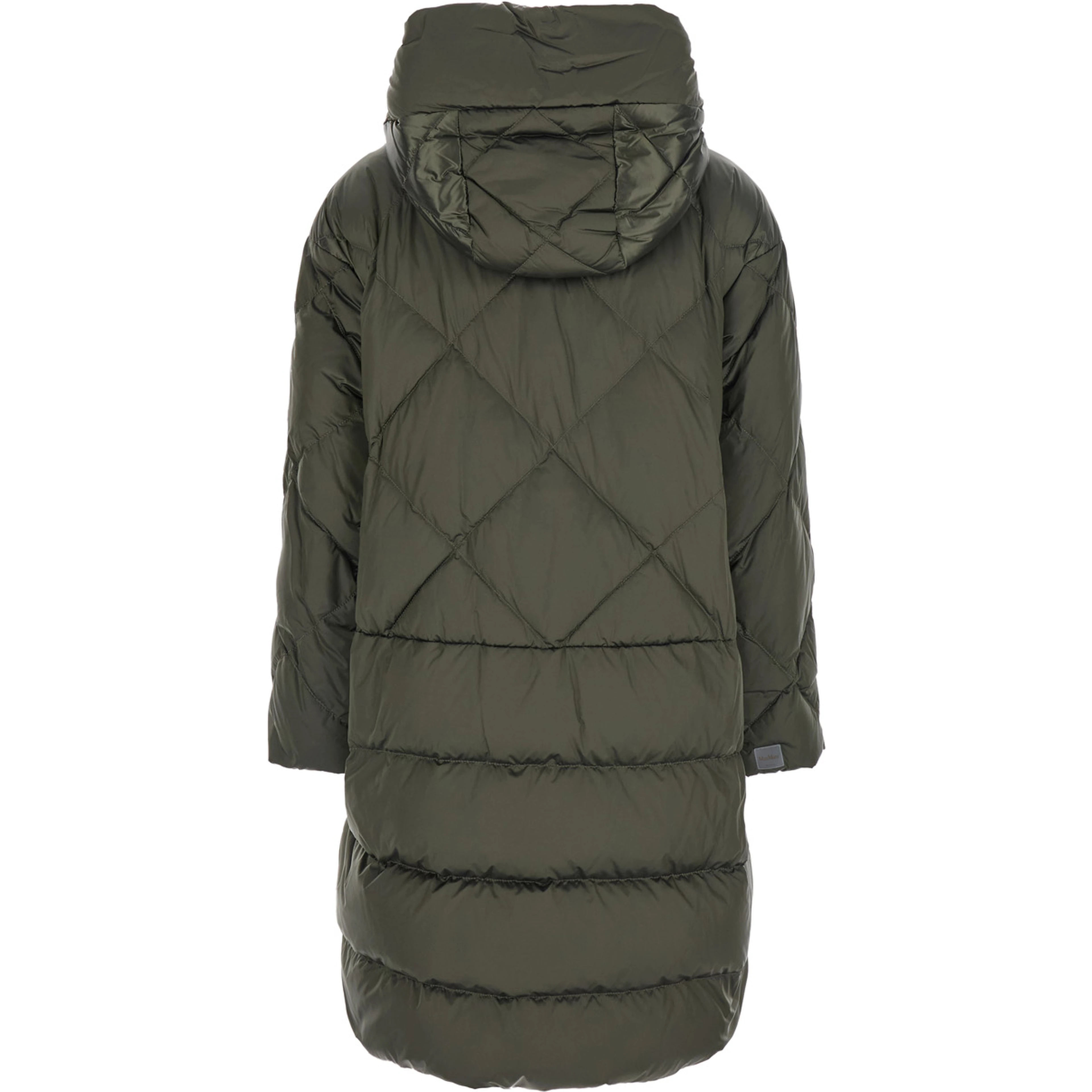 MAX MARA Long down jacket with shimmering drop-resistant nylon canvas and downproof Tech Fabric in green, unisex