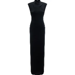 Long dress with long sleeves and V-neck in black Tech Fabric for women