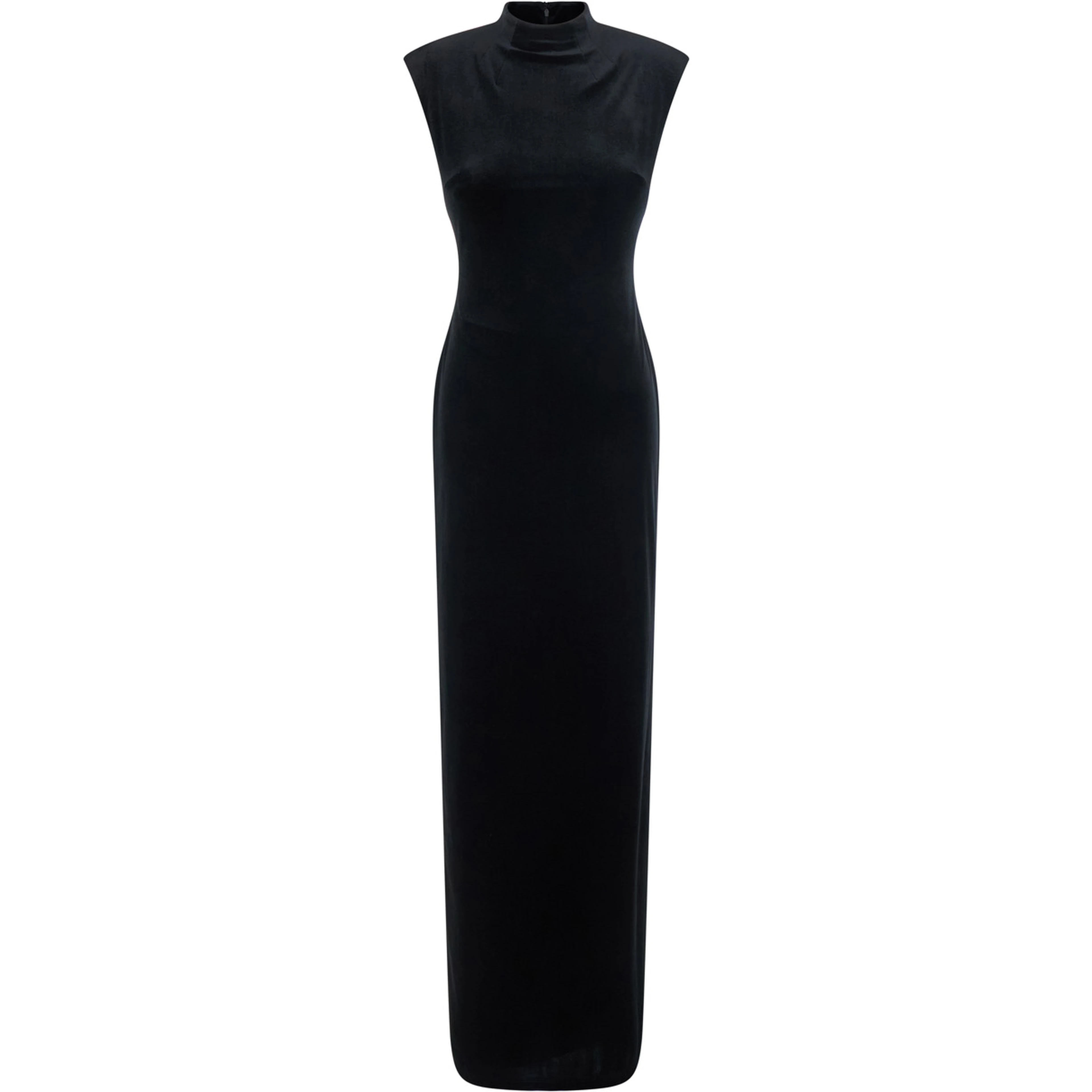Long dress with long sleeves and V-neck in black Tech Fabric for women