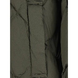 MAX MARA Long down jacket with shimmering drop-resistant nylon canvas and downproof Tech Fabric in green, unisex