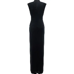 Long dress with long sleeves and V-neck in black Tech Fabric for women
