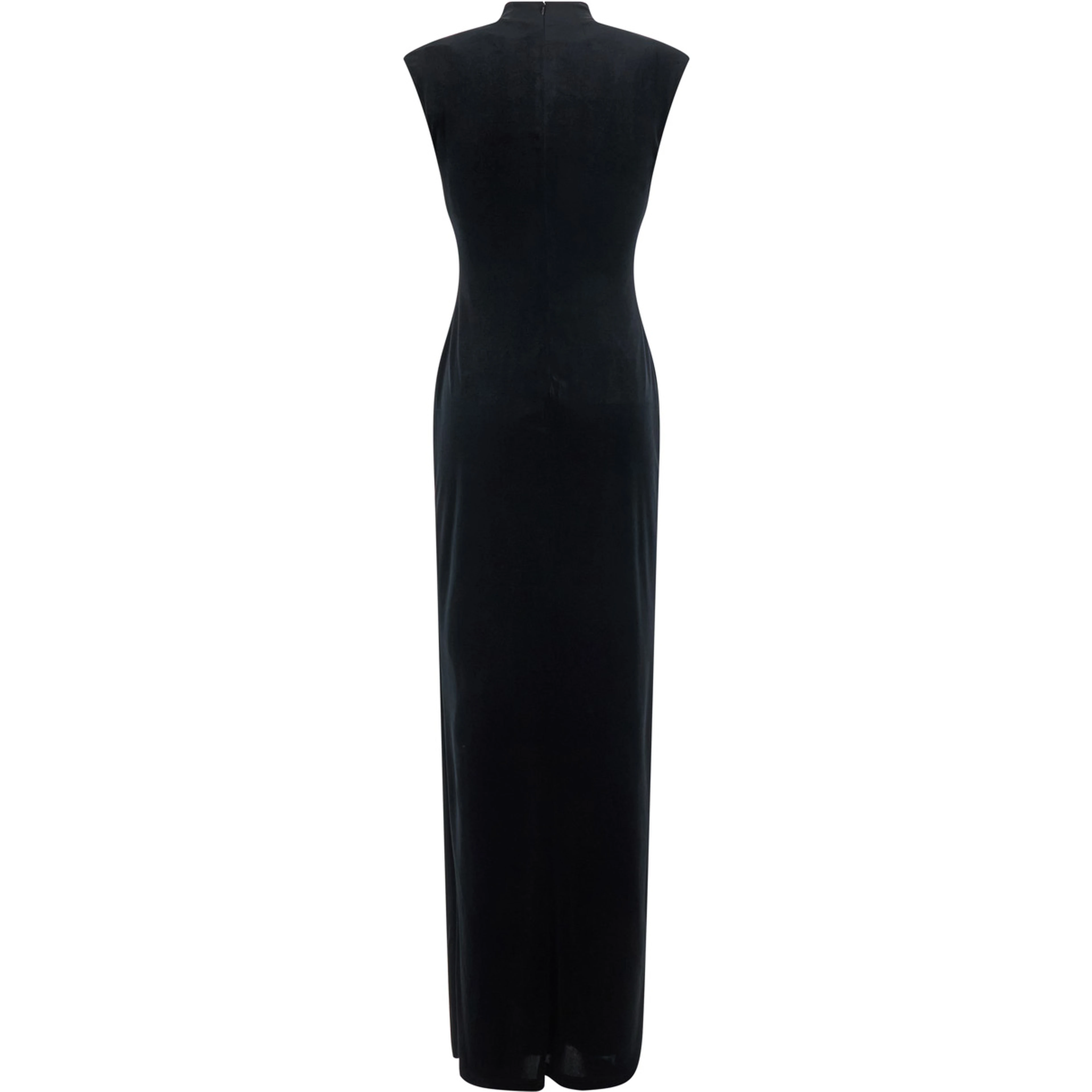Long dress with long sleeves and V-neck in black Tech Fabric for women