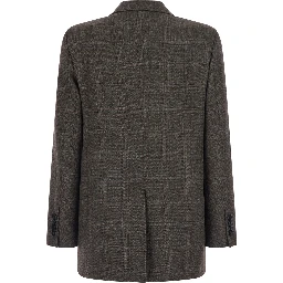 Double-breasted blazer with check Motif and brown Fabric and unspecified gender
