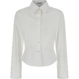 White shirt with collar and long sleeves in cotton for women