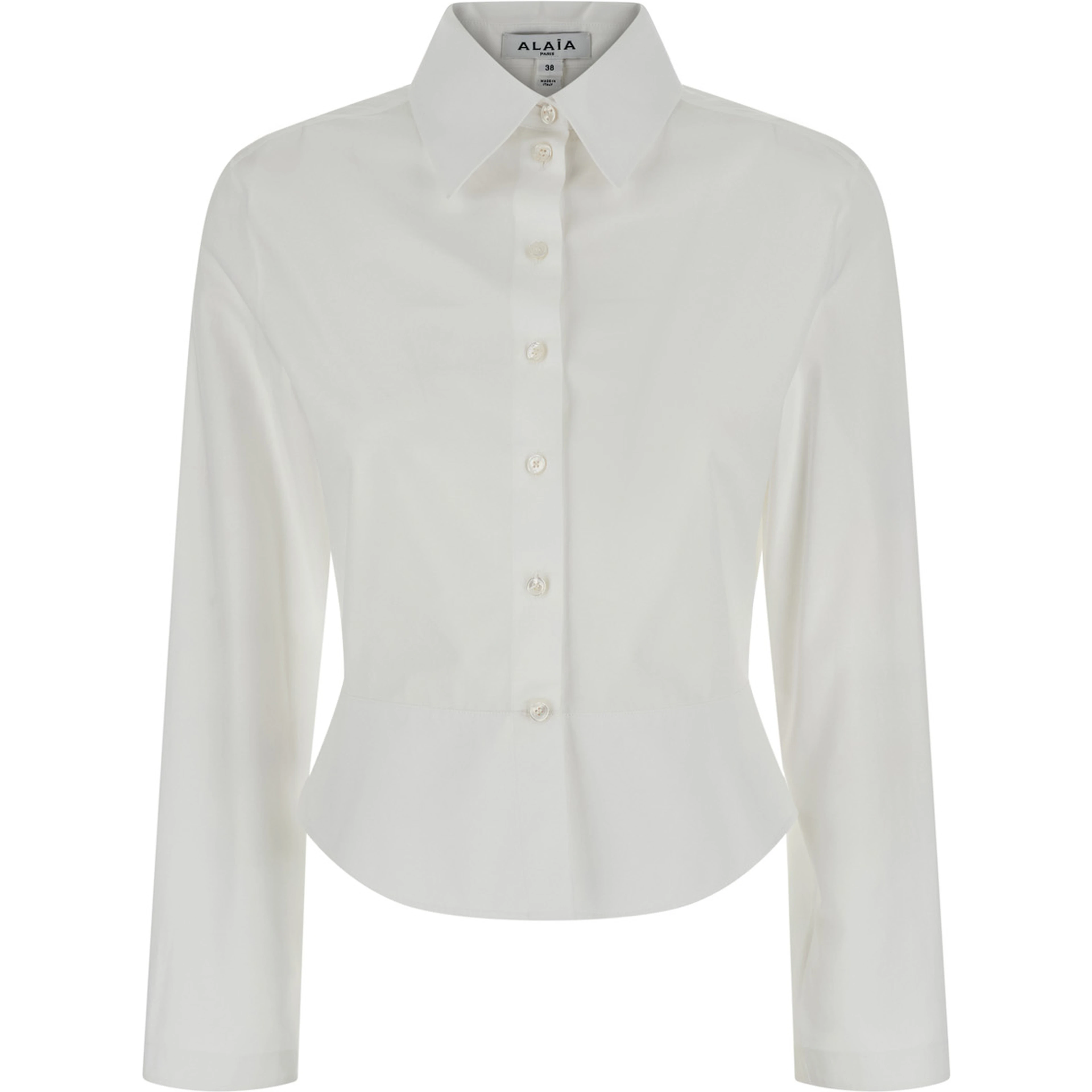 White shirt with collar and long sleeves in cotton for women