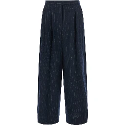 Mens blue washed pinstriped twill trousers in virgin wool