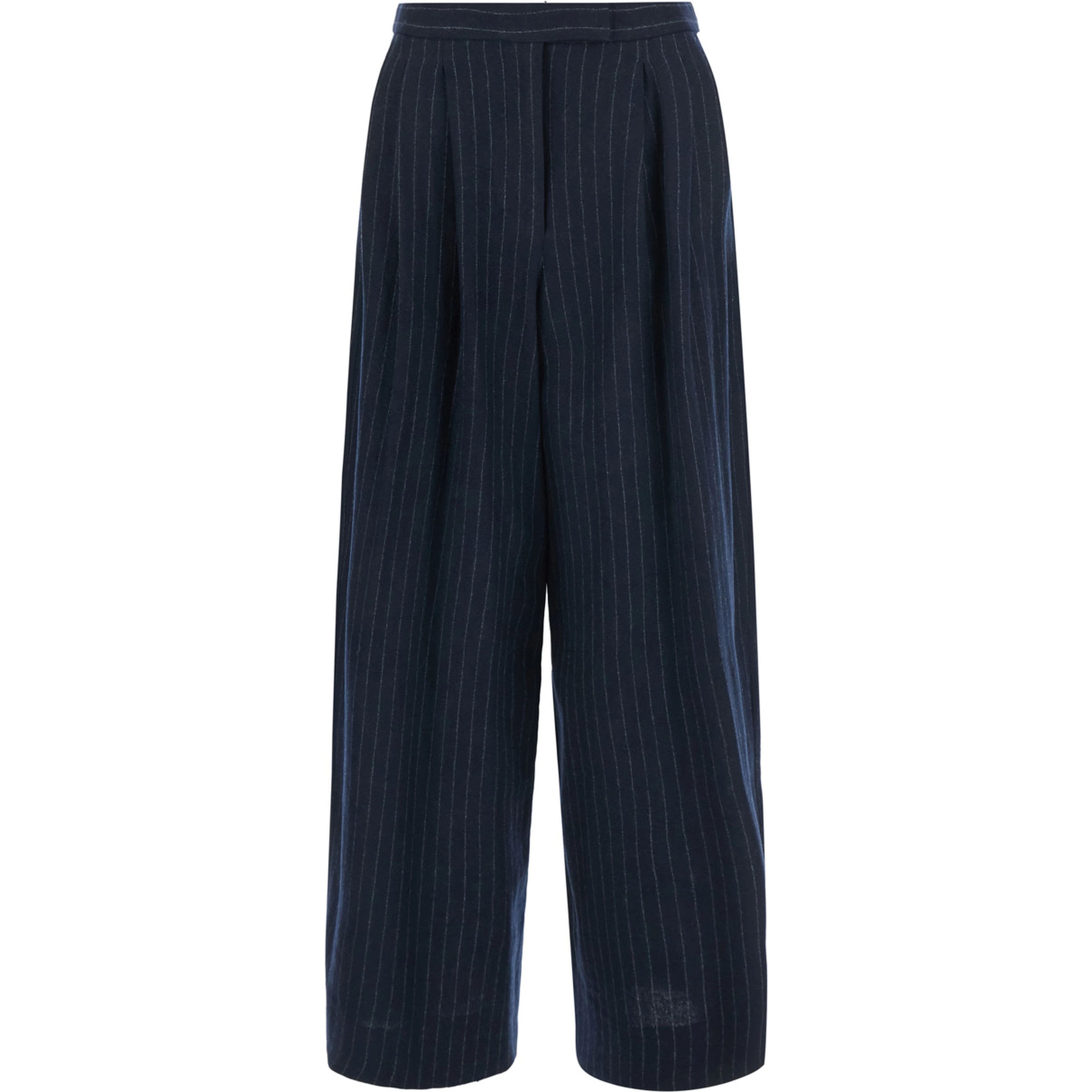 Mens blue washed pinstriped twill trousers in virgin wool