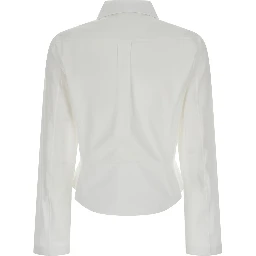 White shirt with collar and long sleeves in cotton for women