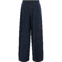 Mens blue washed pinstriped twill trousers in virgin wool
