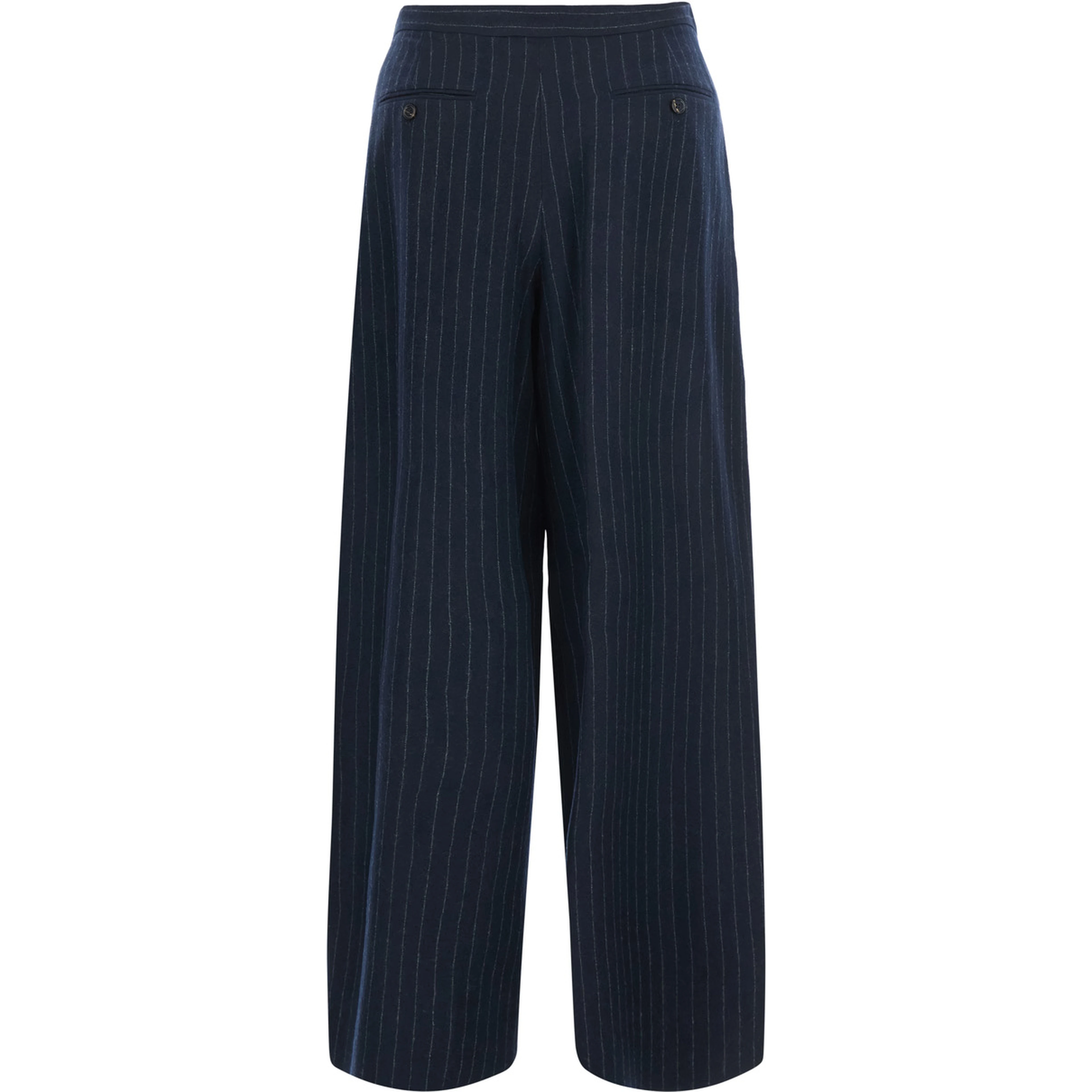 Mens blue washed pinstriped twill trousers in virgin wool