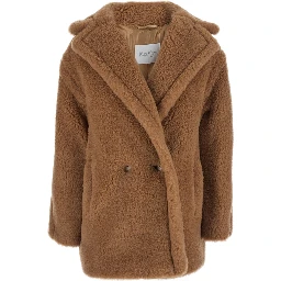 Coat DRAMMA with notched revers and button closure, in wool, beige, women