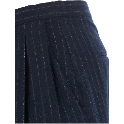Mens blue washed pinstriped twill trousers in virgin wool