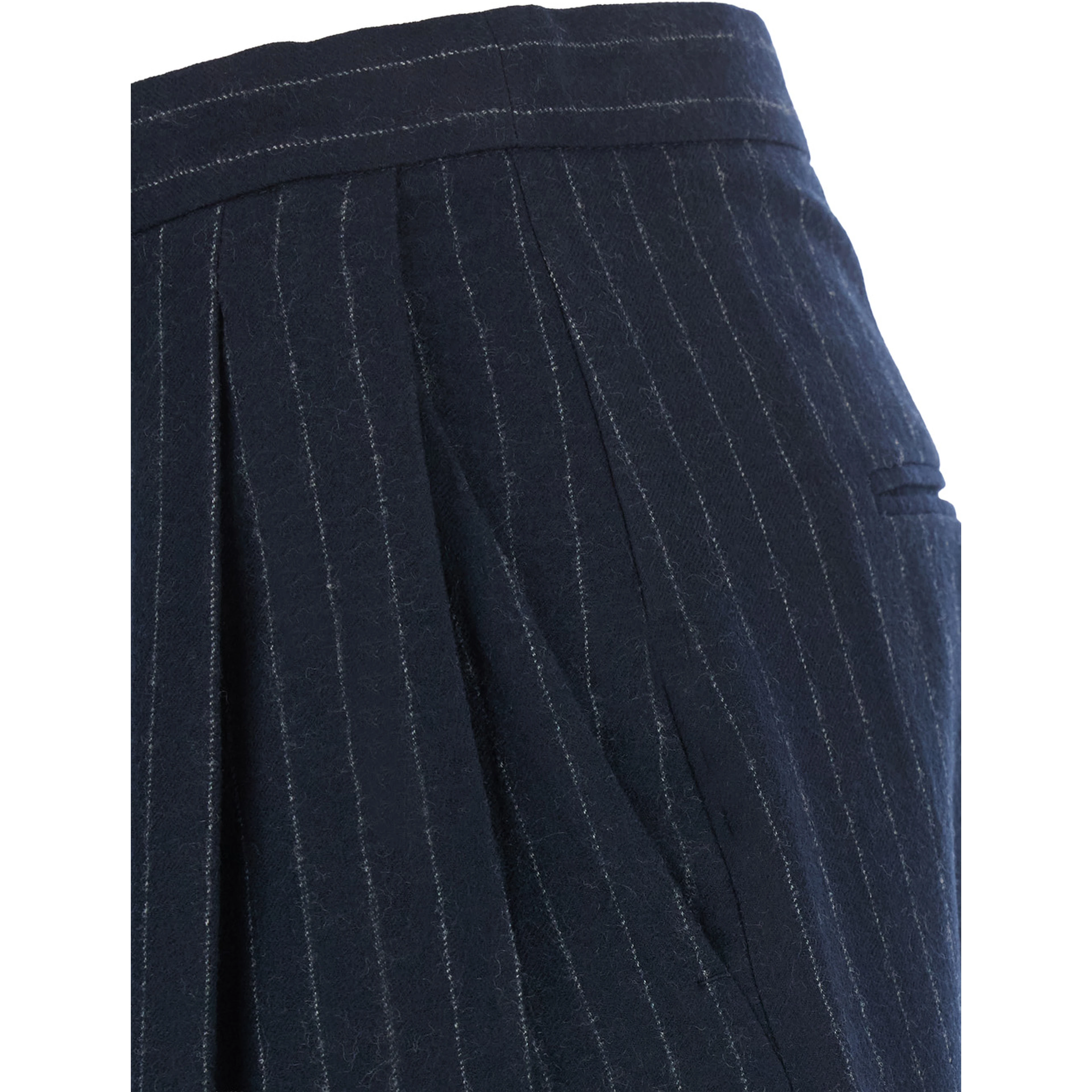 Mens blue washed pinstriped twill trousers in virgin wool
