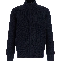 CARDIGAN ZIP PUNTO ROVESCIO with V-neck and long sleeves in merino wool blue men