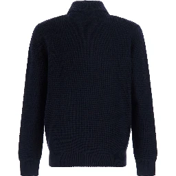 CARDIGAN ZIP PUNTO ROVESCIO with V-neck and long sleeves in merino wool blue men