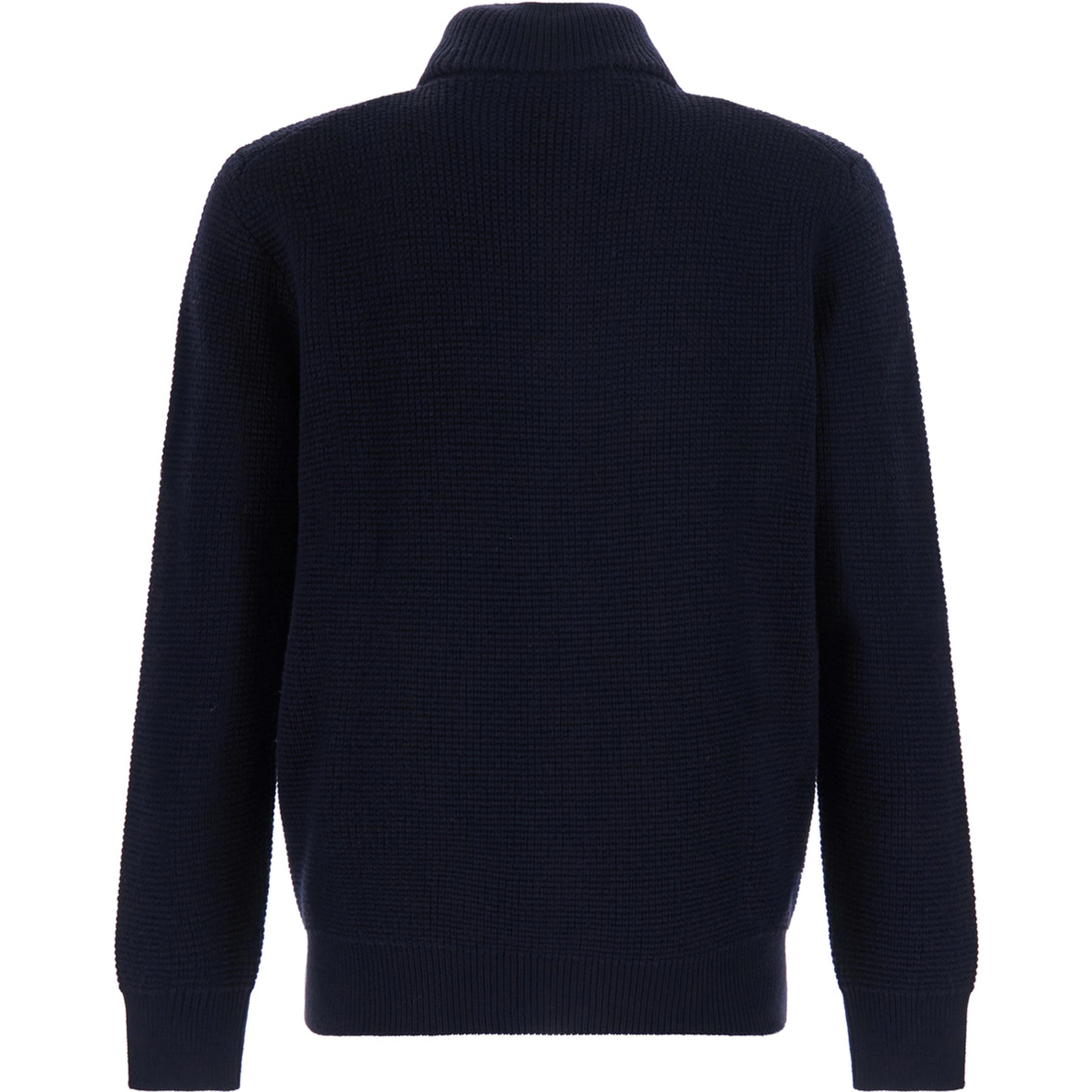 CARDIGAN ZIP PUNTO ROVESCIO with V-neck and long sleeves in merino wool blue men