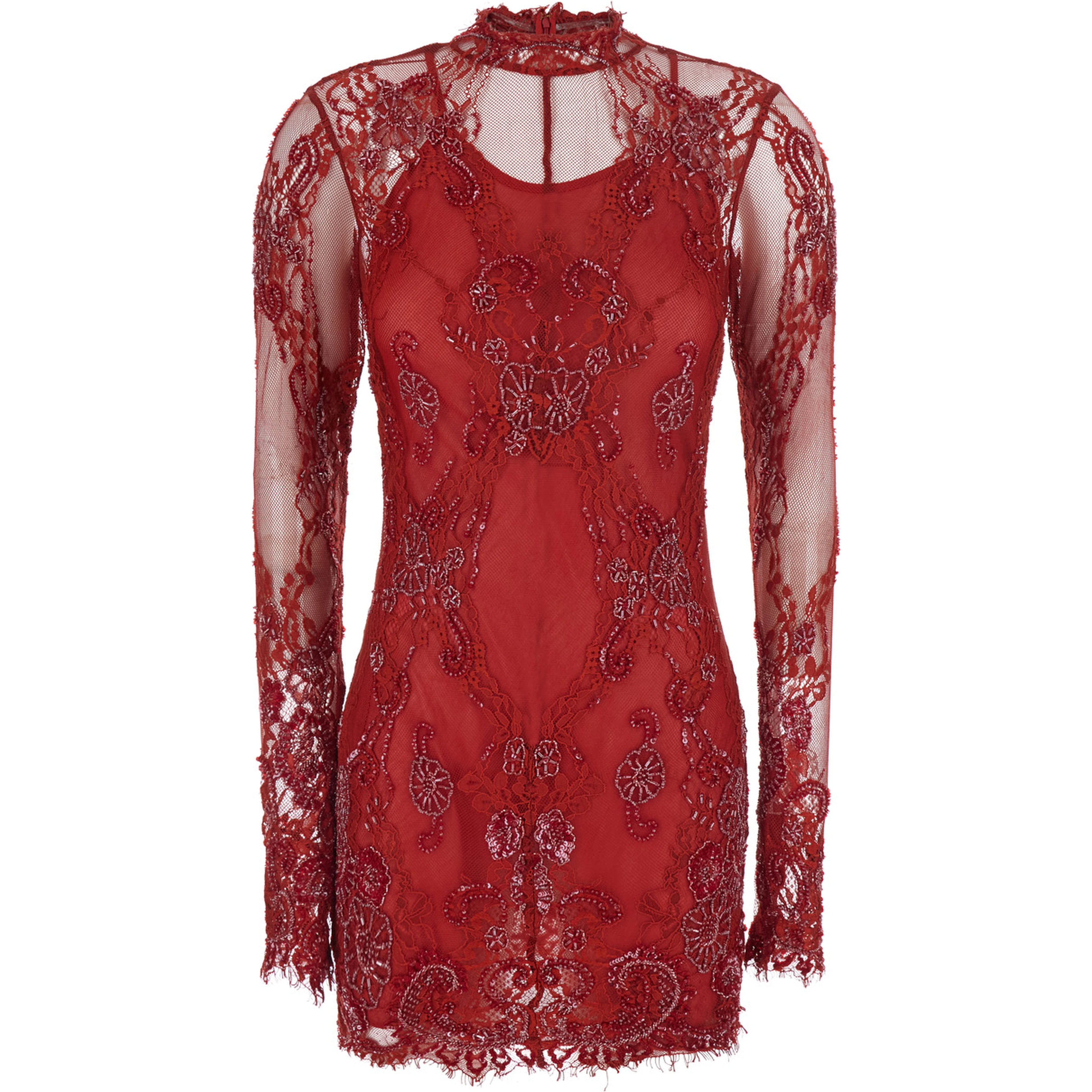 Dress with round collar and long sleeves in Tech Fabric red for women