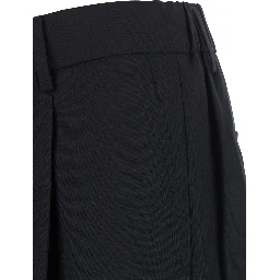 Black Wide Leg Trousers with Pleats for Women