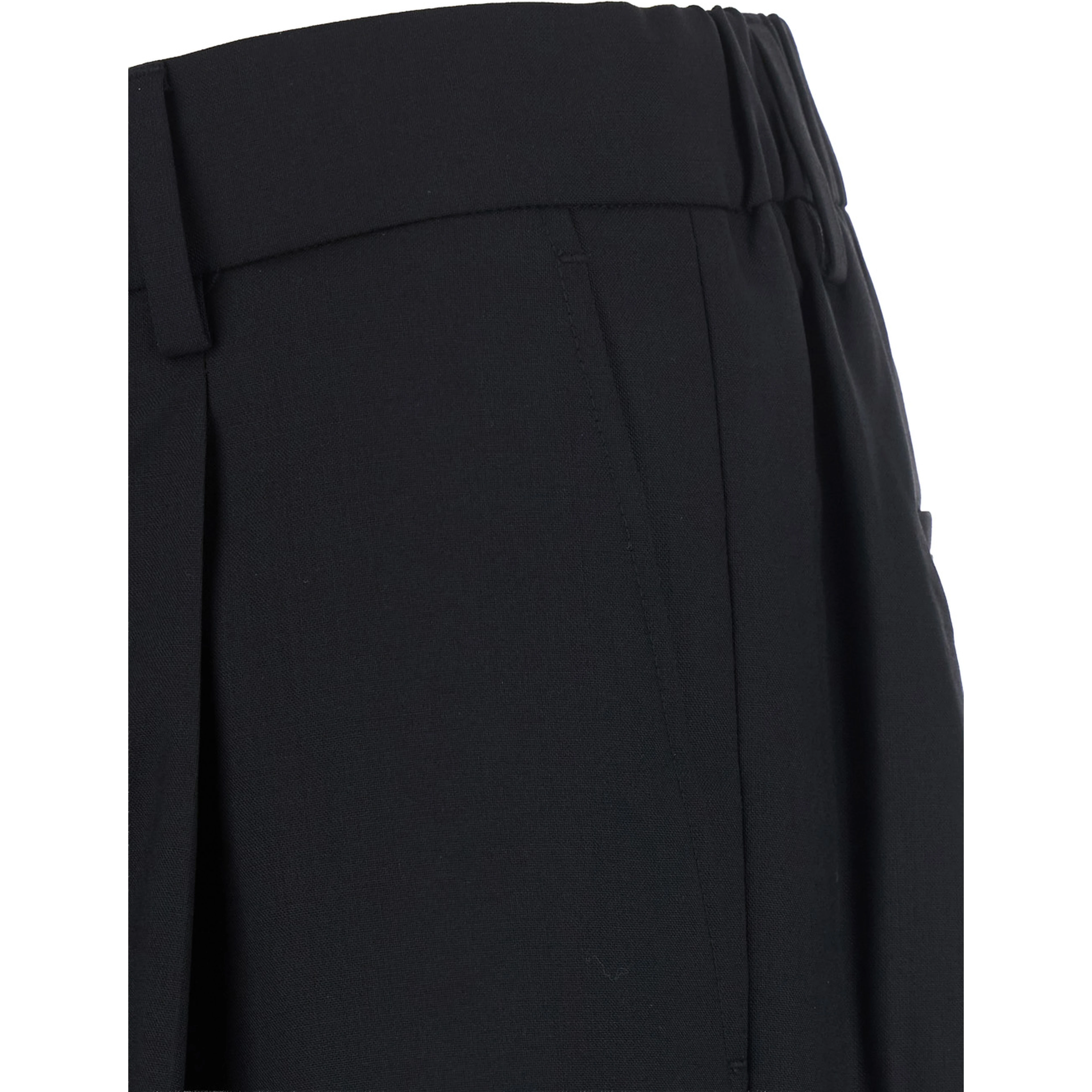 Black Wide Leg Trousers with Pleats for Women