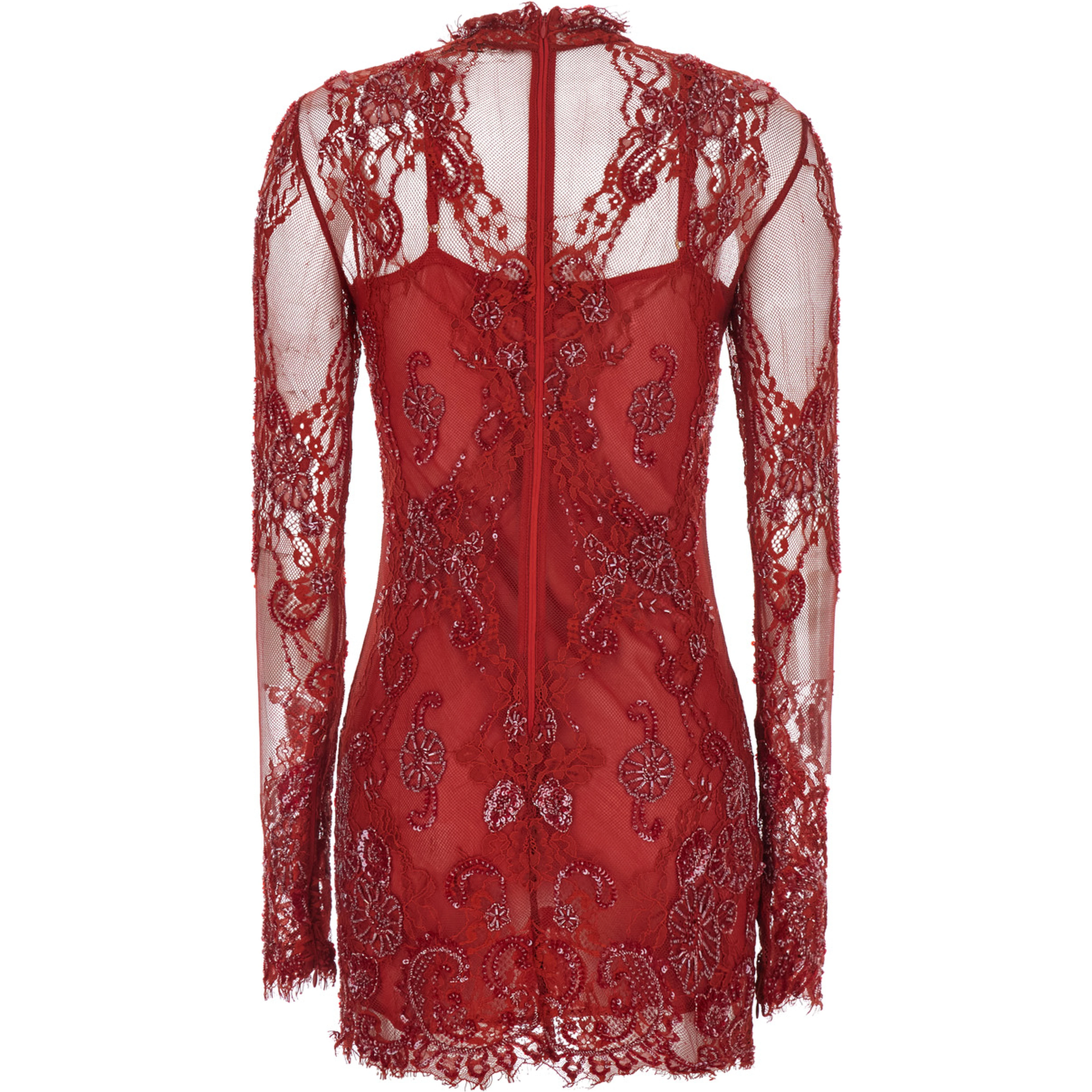 Dress with round collar and long sleeves in Tech Fabric red for women
