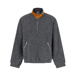 MENS T-SHIRT with round neck and long sleeves in gray wool and polyester for men