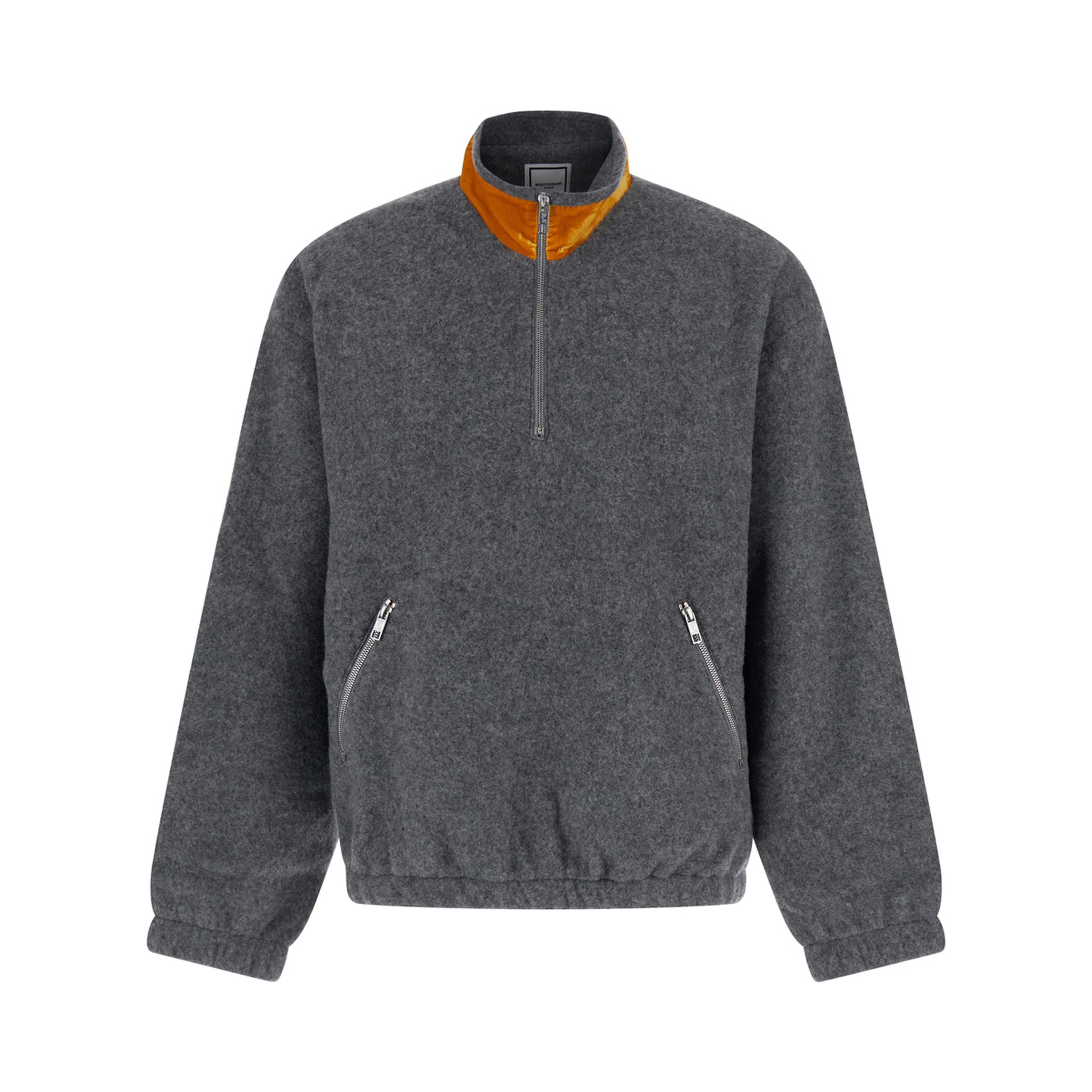MENS T-SHIRT with round neck and long sleeves in gray wool and polyester for men