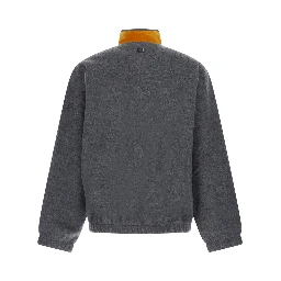 MENS T-SHIRT with round neck and long sleeves in gray wool and polyester for men