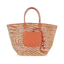 Le Panier Pliage Rainbow Orange Shoulder Bag with Charm on the Front and Striped Motif in Leather and Canvas Woman