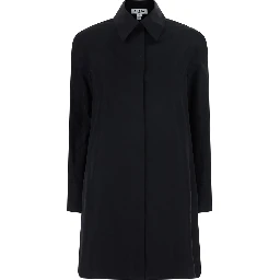 A-Line Shirt in cotton poplin with collar and long sleeves black for women