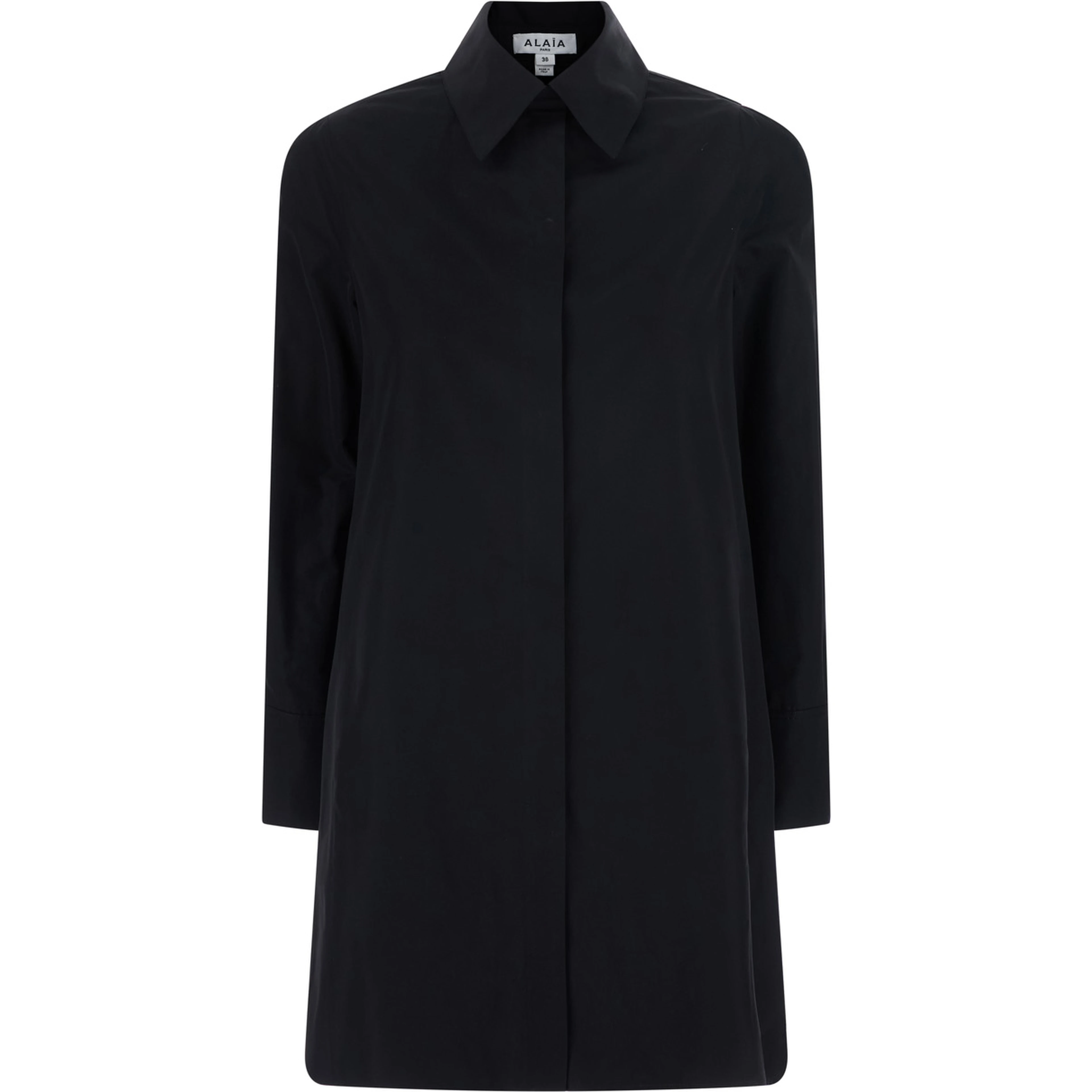 A-Line Shirt in cotton poplin with collar and long sleeves black for women