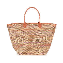 Le Panier Pliage Rainbow Orange Shoulder Bag with Charm on the Front and Striped Motif in Leather and Canvas Woman
