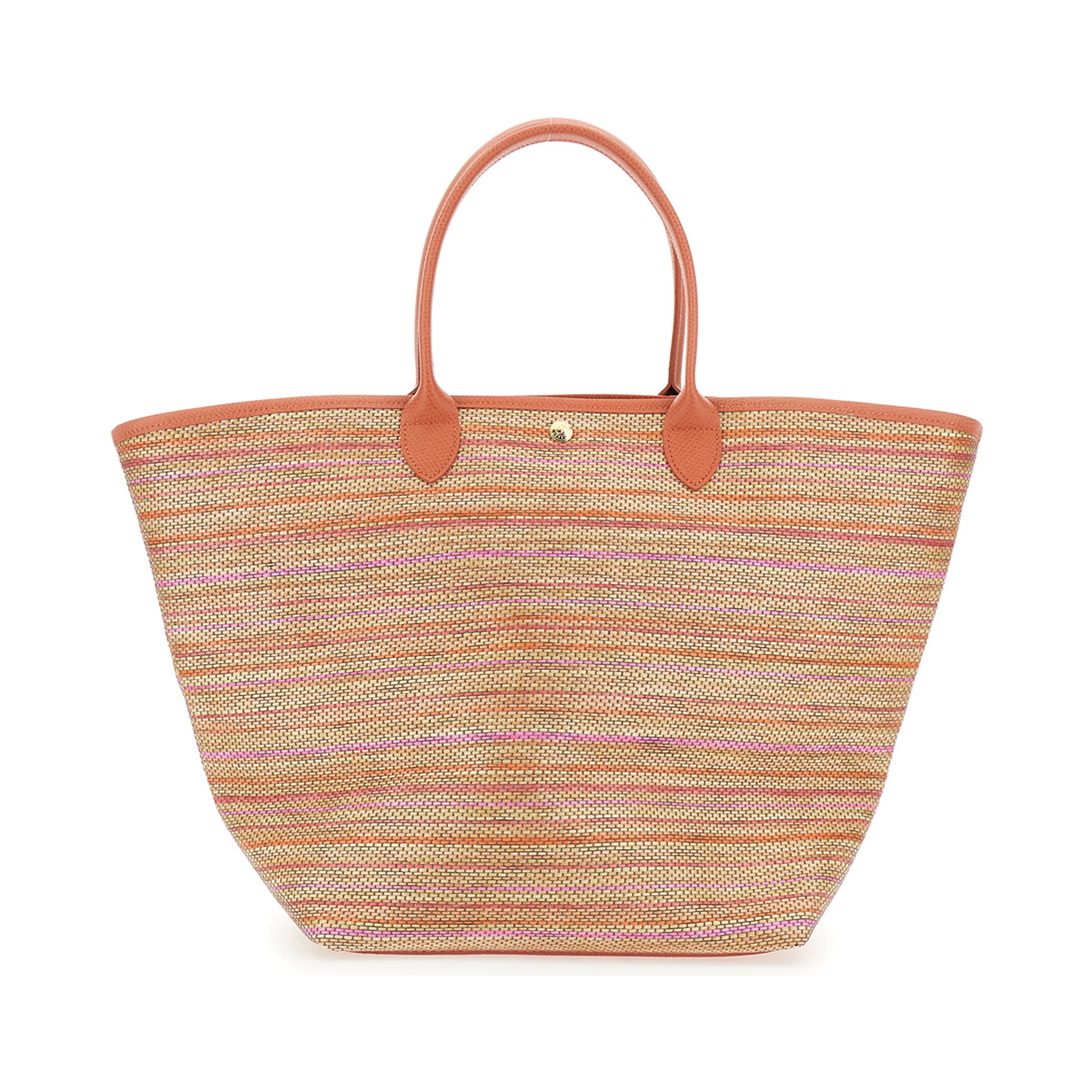 Le Panier Pliage Rainbow Orange Shoulder Bag with Charm on the Front and Striped Motif in Leather and Canvas Woman