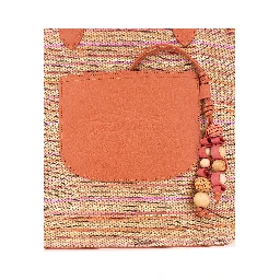 Le Panier Pliage Rainbow Orange Shoulder Bag with Charm on the Front and Striped Motif in Leather and Canvas Woman