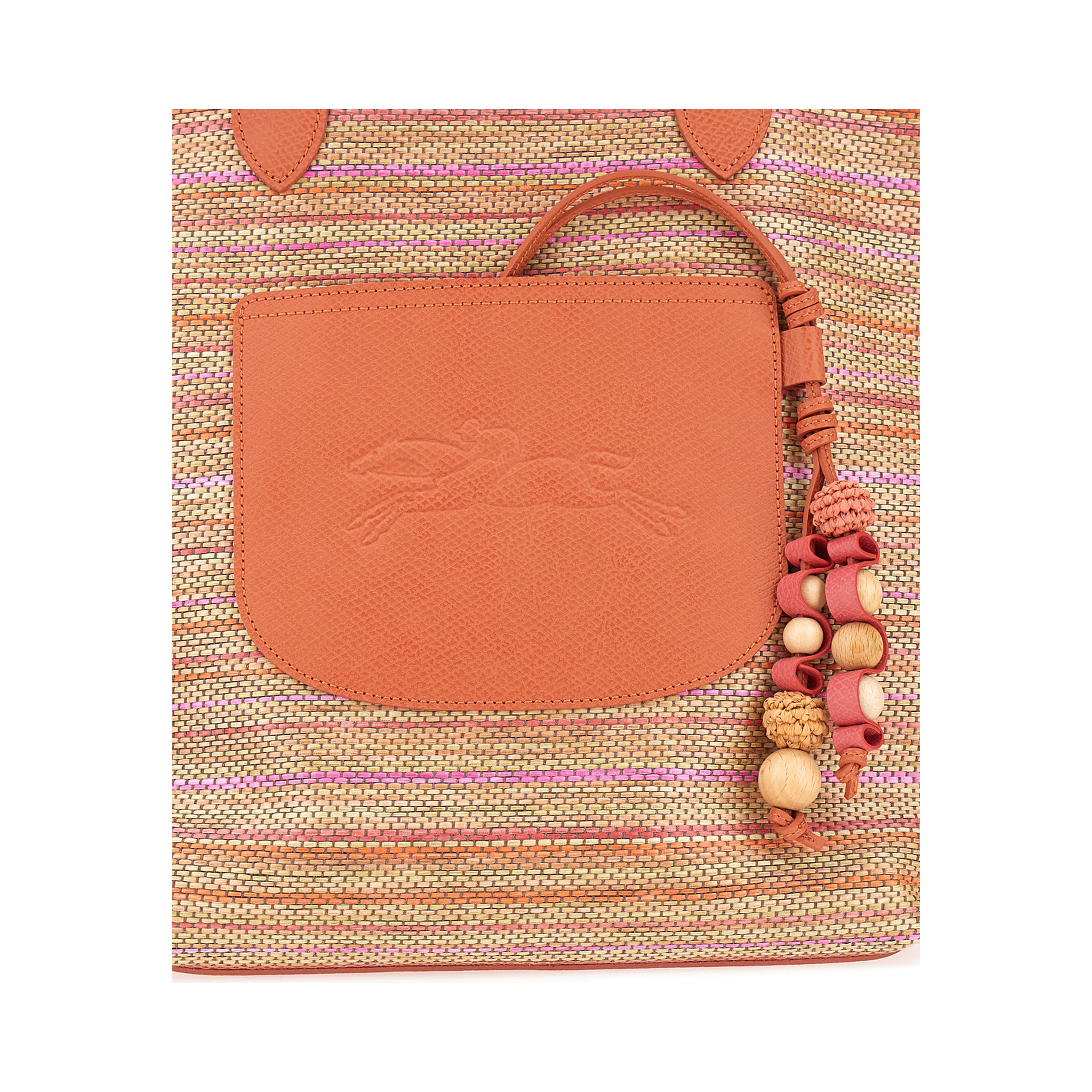 Le Panier Pliage Rainbow Orange Shoulder Bag with Charm on the Front and Striped Motif in Leather and Canvas Woman