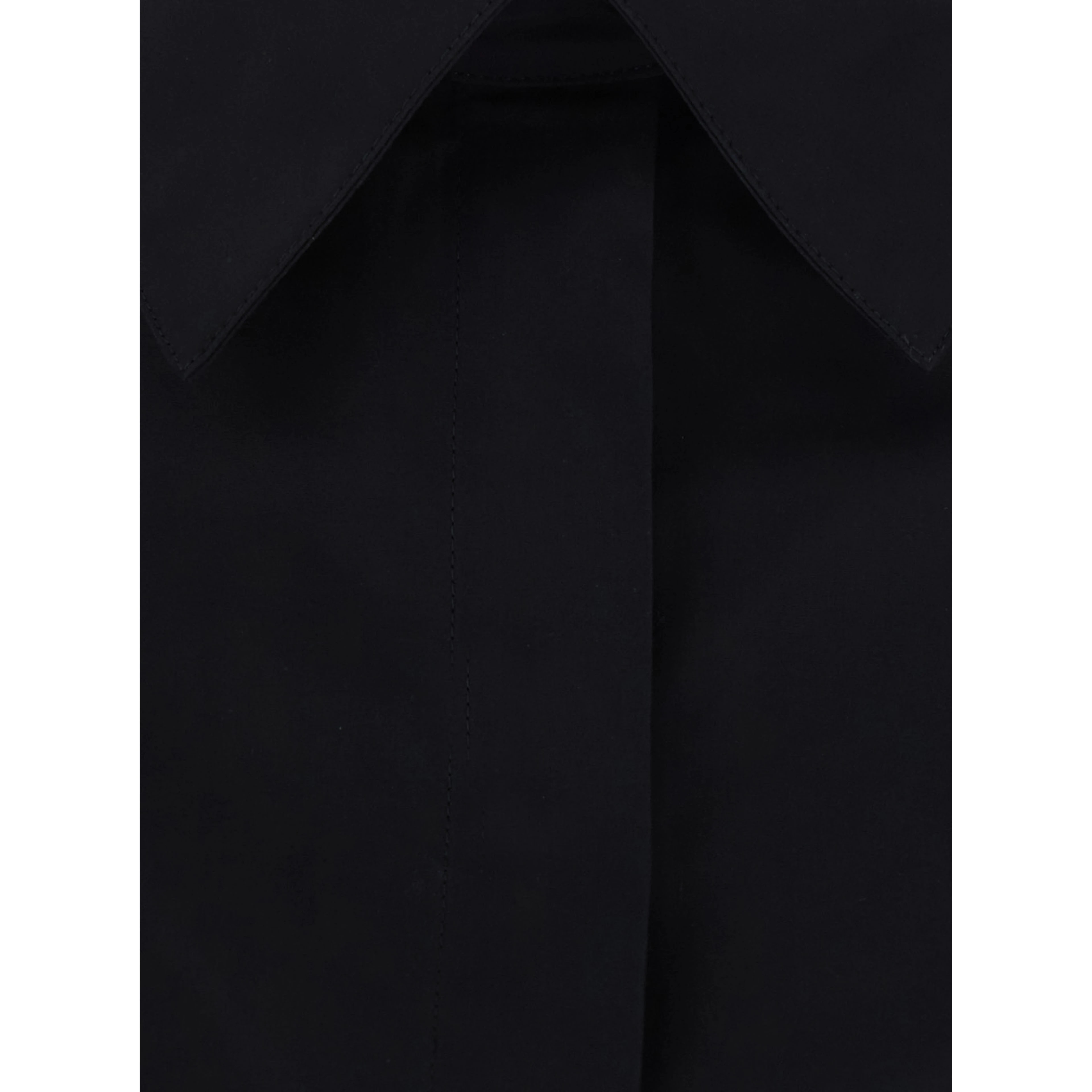 A-Line Shirt in cotton poplin with collar and long sleeves black for women