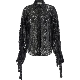 Lace Rebrodé Shirt with Tech Fabric Black Women