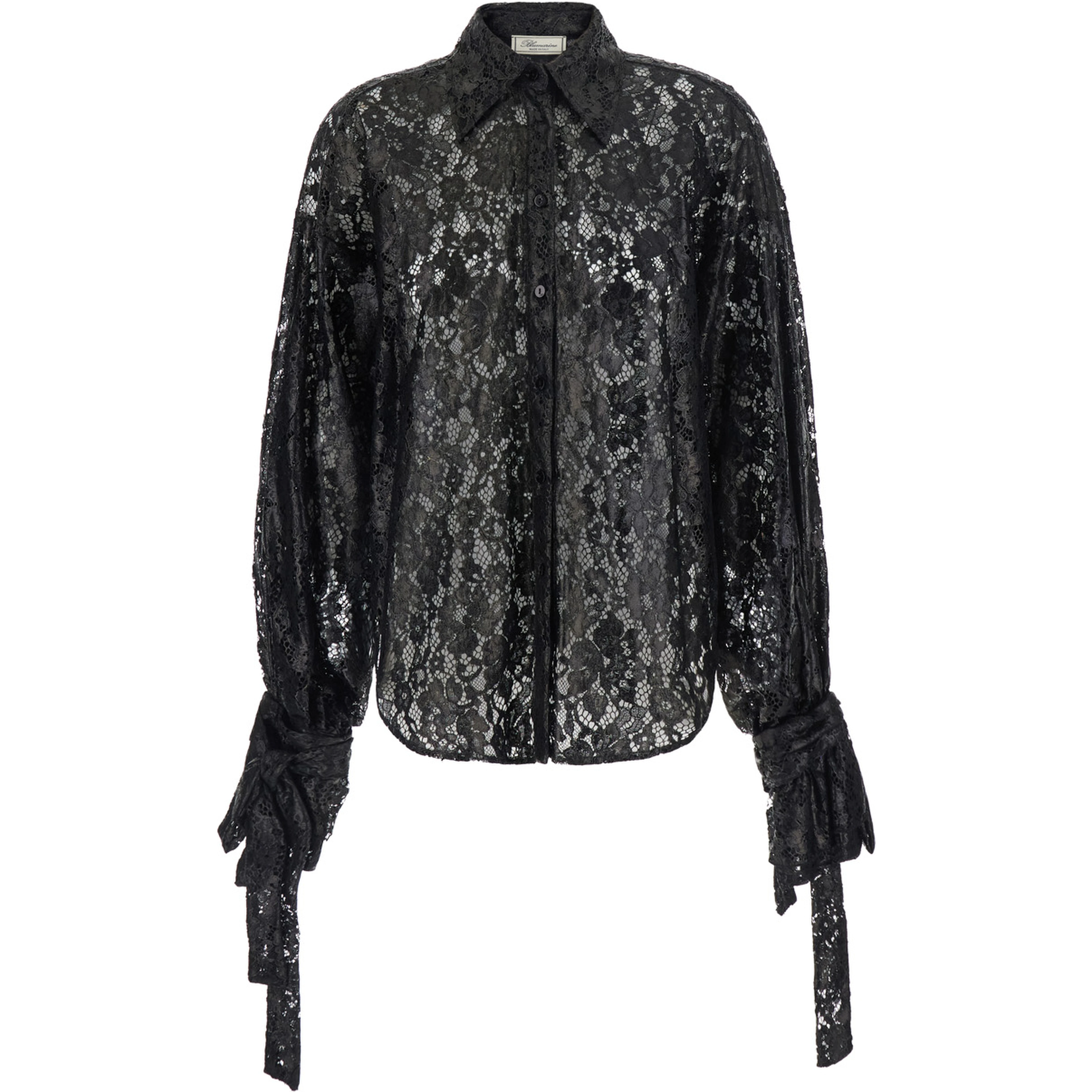 Lace Rebrodé Shirt with Tech Fabric Black Women