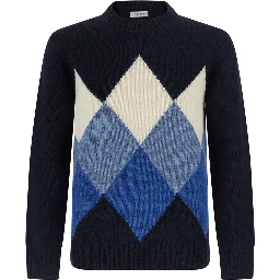 Crewneck Diamonds with long sleeves and 100% Shetland wool blue men