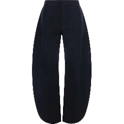 Pants with denim and black wool details for women