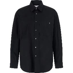 MENS SHIRT with classic collar and long sleeves in Black Cotton for Men