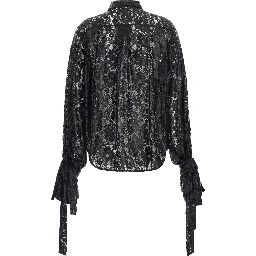 Lace Rebrodé Shirt with Tech Fabric Black Women