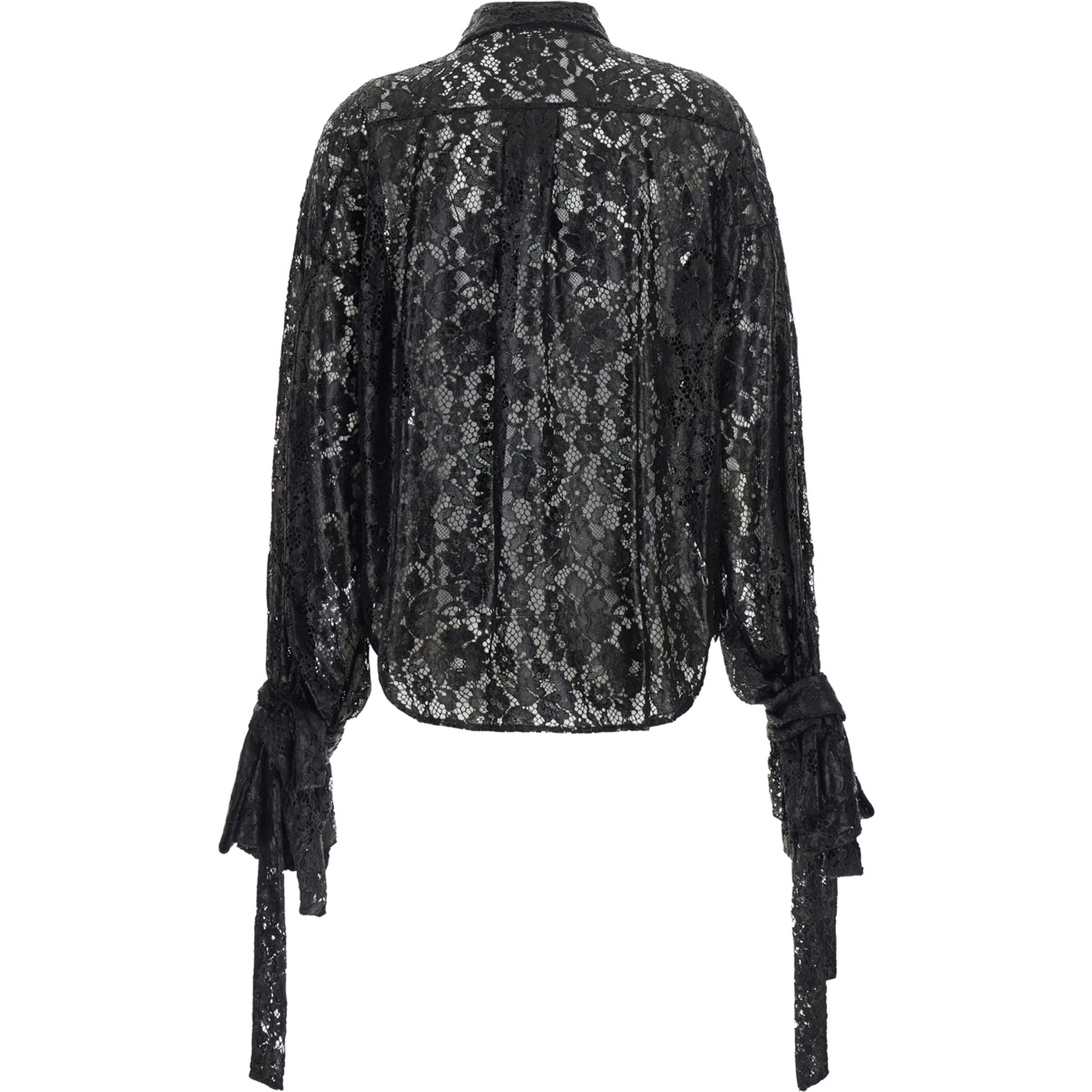 Lace Rebrodé Shirt with Tech Fabric Black Women