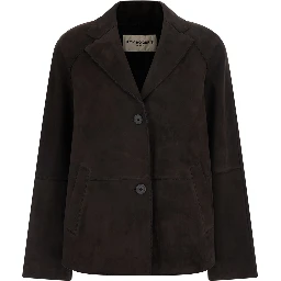 Brown suede womens raglan peacoat with collar and long sleeves